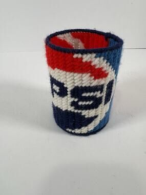 Vintage Handmade Pepsi Needlepoint Plastic Canvas Can Cooler Cup Holder USA